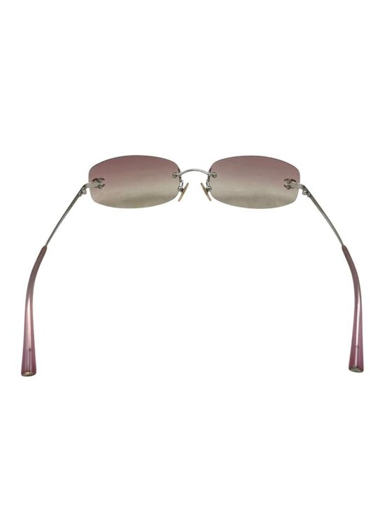 Chanel Sunglasses CC Logo Rimless Gradient Pink Yellow Silver Eyewear